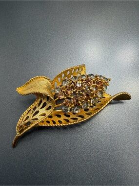 Vintage Smoke and Amber Rhinestones Brooch #235UB